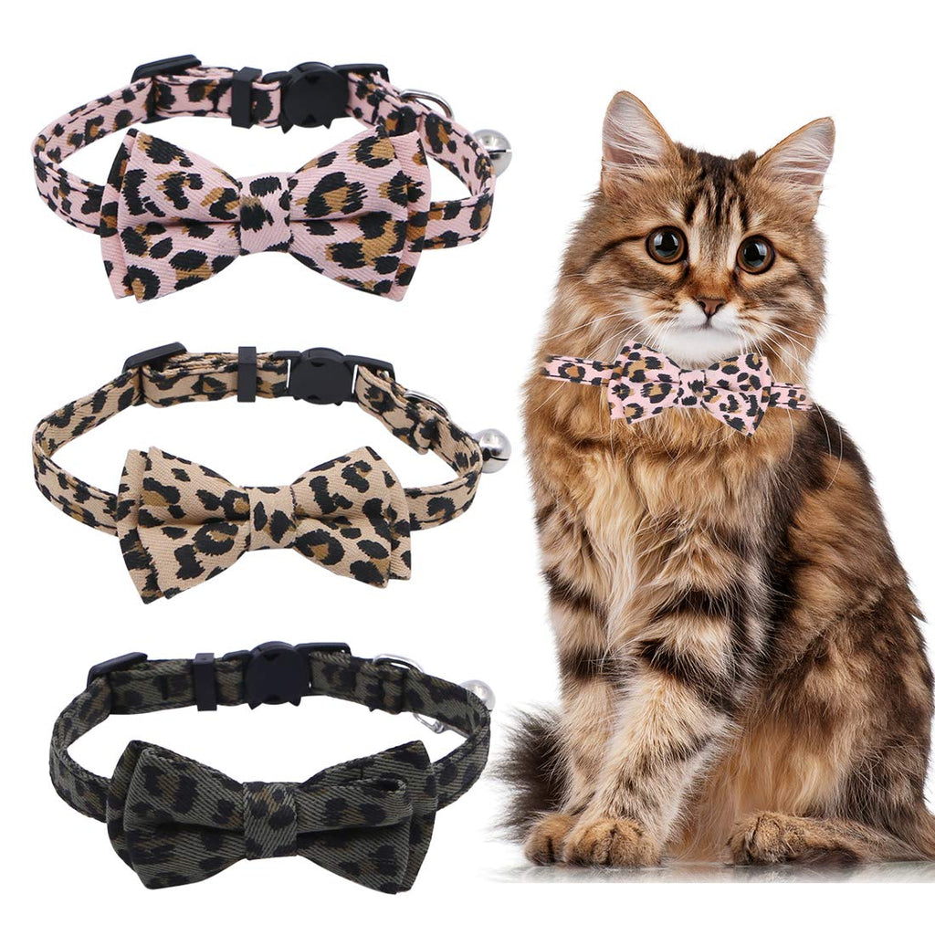 3 Pack Cat Collars, Cute Kitten Collars, Pet Bow Tie, Leopard Print Cat Collars, Adjustable Cat Bow Tie Collars with Bells - PawsPlanet Australia