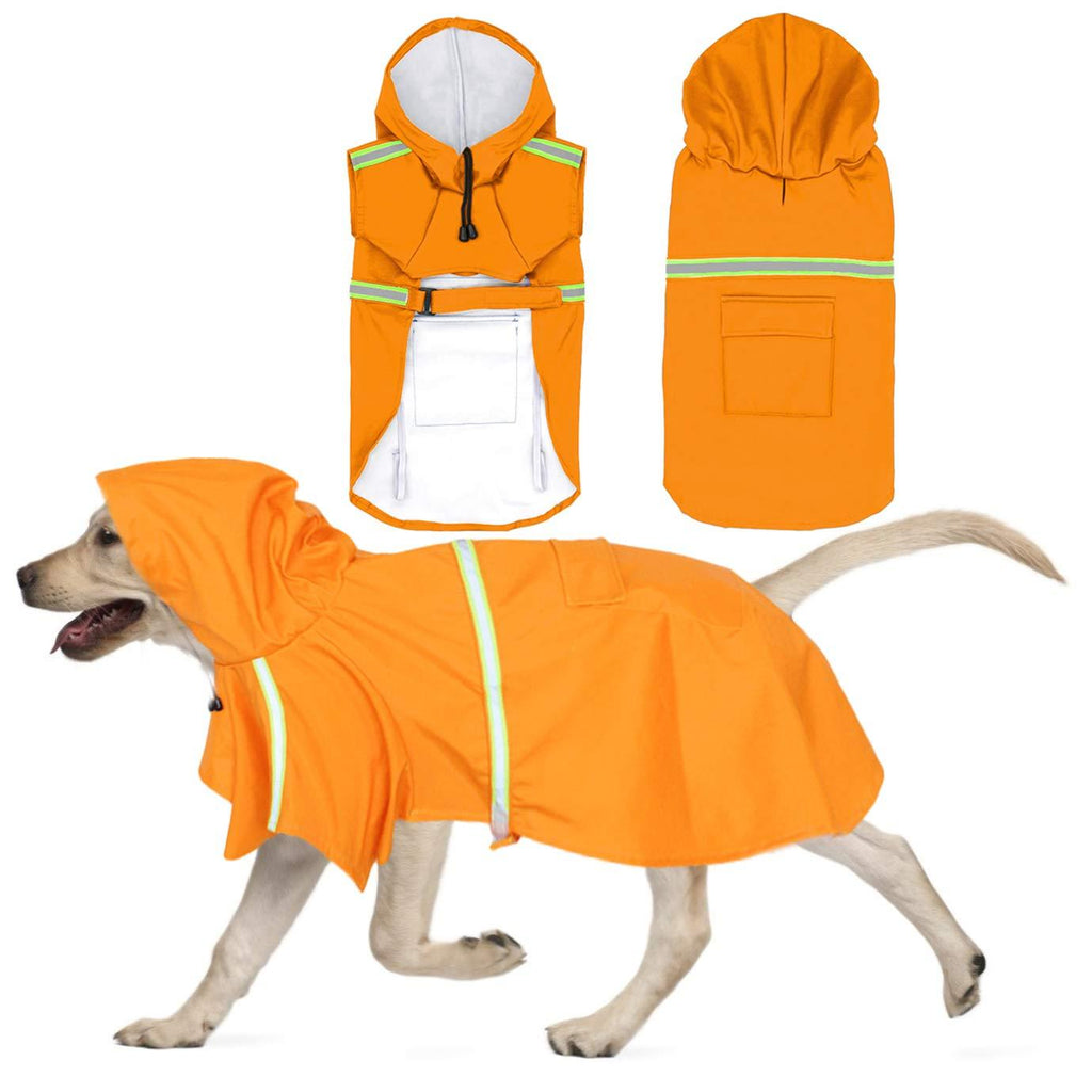 QUACOWW Dog Raincoat for Medium and Large Dogs Adjustable Waterproof Pet Rain Jacket with Lightweight Reflective Hoodies Safety Rain Poncho Coat for Outdoor Walking(Orange) - PawsPlanet Australia