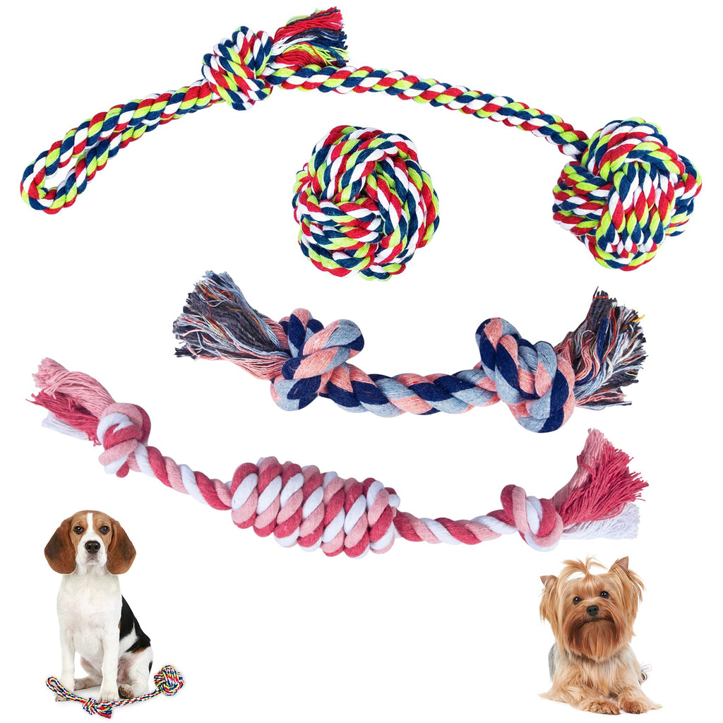 Hywean 4 Pcs Dog Rope Toys, Durable Interactive Cotton Rope Puppy Chew Toy Set, Dog Teeth Training Chew Toys for Small and Medium Dogs Multi-colored - PawsPlanet Australia