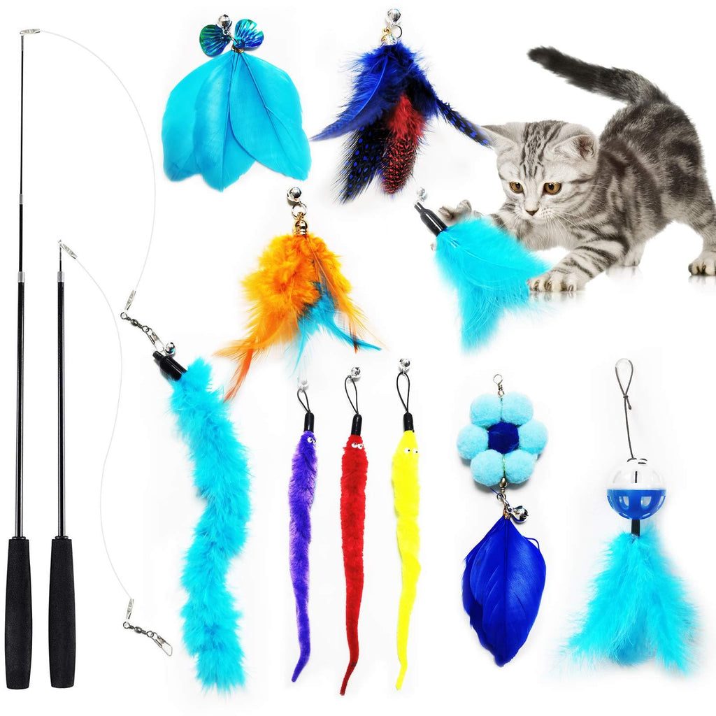 ONELY Feather Toy for Cats, Interactive Retractable Cat Toy, 11 Pieces for Indoor Cats and Kittens Feathered toy - PawsPlanet Australia