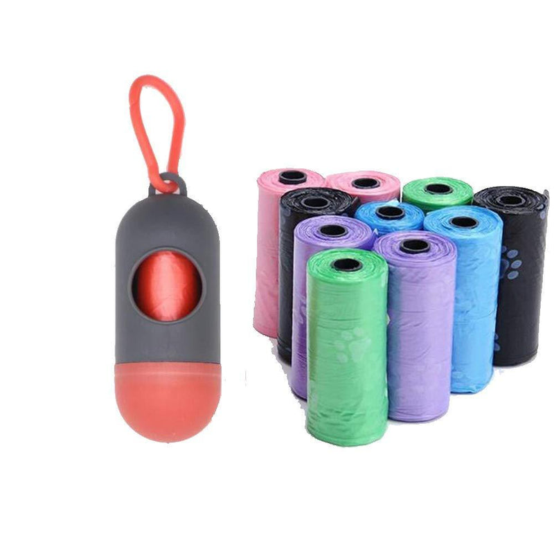 Dog Poop Dispenser/Case carrier holder with a hook and 10 rolls of 15 bags (Red & Grey) - PawsPlanet Australia