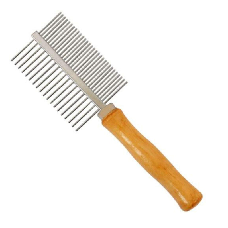 PET Grooming Comb Metal Double And Single Row Wooden Handle For Dogs Cats | Professional Deshedding Dematting Pet Supplies (Double Row) Double Row - PawsPlanet Australia