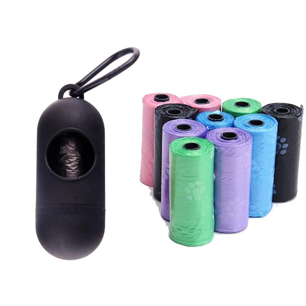 Dog Poop Dispenser/Case carrier holder with a hook and 10 rolls of 15 bags (Black) - PawsPlanet Australia