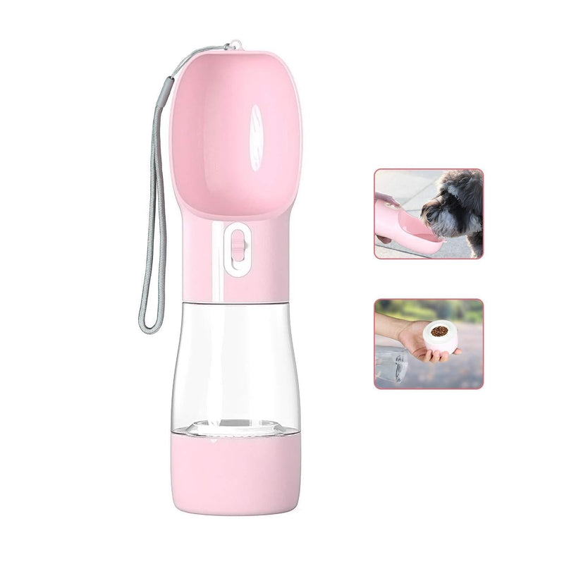 Podazz Water Bottle for Walking, Portable Pet Travel Water Dispenser with Food Container, Multifunctional and Detachable Combo Cup for Drinking and Eating,Suitable for Cat and Puppy (pink) pink - PawsPlanet Australia