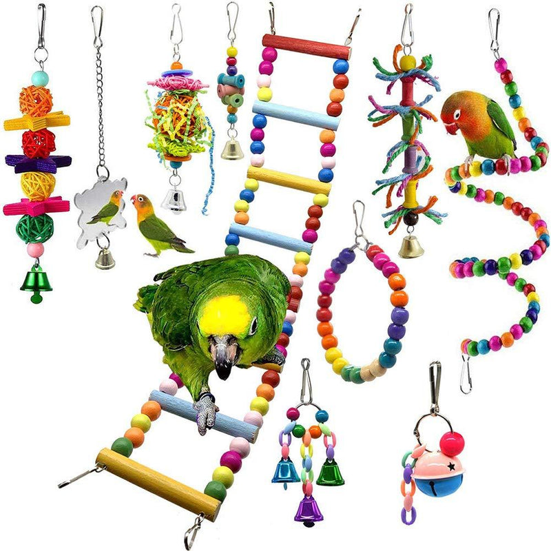 Bojafa Bird Parrot Toys, Budgie Toys 10-Pack Bird Parrot Ladder Hanging Bell Swing Cage Toys- Budgie, Cockatiel, Conure, Finch, Small Parakeet, African Grey Parrot, Canary - PawsPlanet Australia