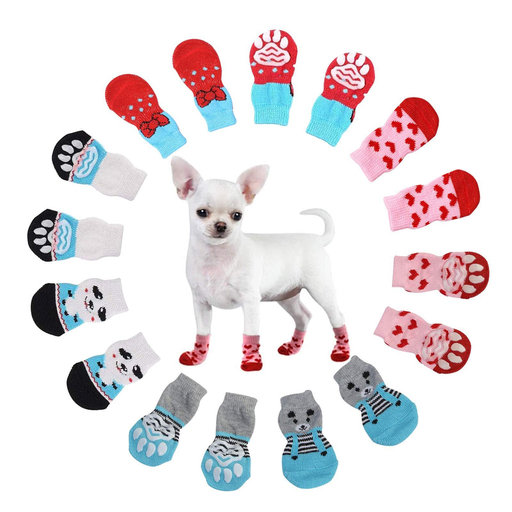 N\O Heiqlay Dog Socks Pet Socks Dog Cat Paw Protector Traction Control Socks for Indoor Wear Anti-Slip Cute Keep Warm Pet Dog Cat Socks with Rubber Reinforcement, 4 set, S - PawsPlanet Australia