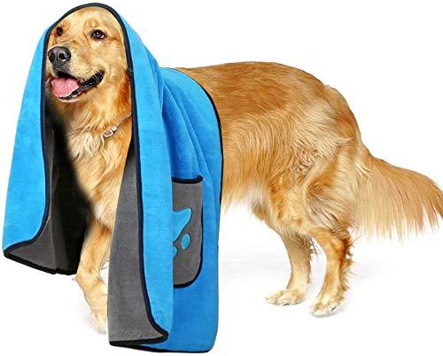 Dry My Dog Microfibre Towel with Pockets Large size: 100cm x 66cm Soft Quick Drying UK Seller (Blue-Grey) Blue - PawsPlanet Australia