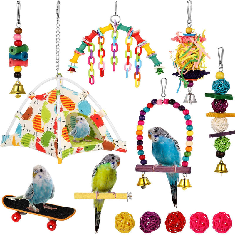 tonyg-p 13 Pack Bird Toys Parrot Swing Chewing Toys Bird Nest Hut Hammock Perch Stand Hanging Bell Bird Cage Toys  for Small Parakeets, Cockatiels, Budgies, Conures, Love Birds, Finches - PawsPlanet Australia