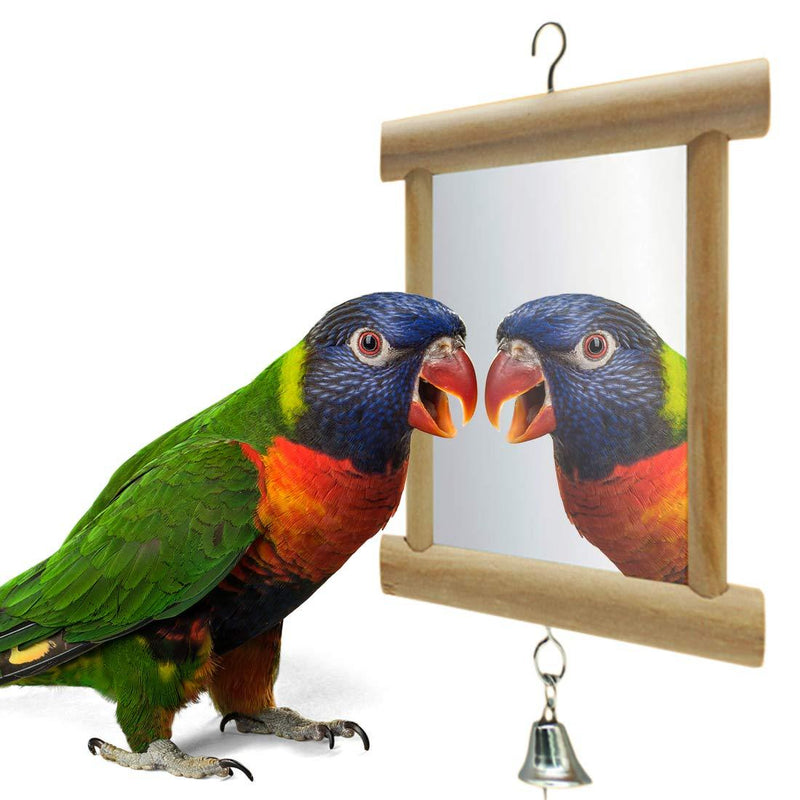 Bird Mirror, Wooden Double Mirror with Bell for Bird, 3.9 * 3.9inch/10 * 10 cm - PawsPlanet Australia