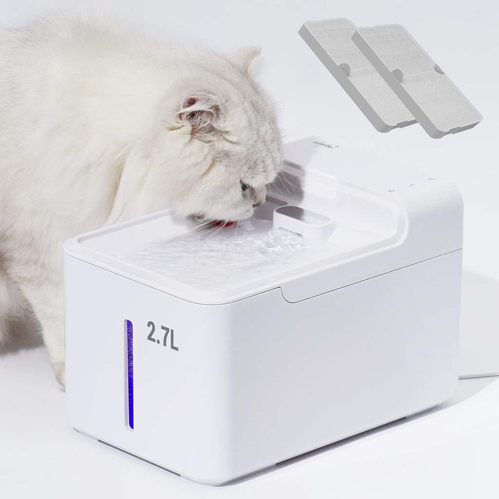 LAIKA Cat Water Fountain - 29DB Ultra Quiet Automatic Cat Water Dispenser with Ultraviolet Lamp, 2.7L Pet Fountain with Two 4-Layer Filtration Filters, Adapter, Suitable for Cats and Small dogs White - PawsPlanet Australia