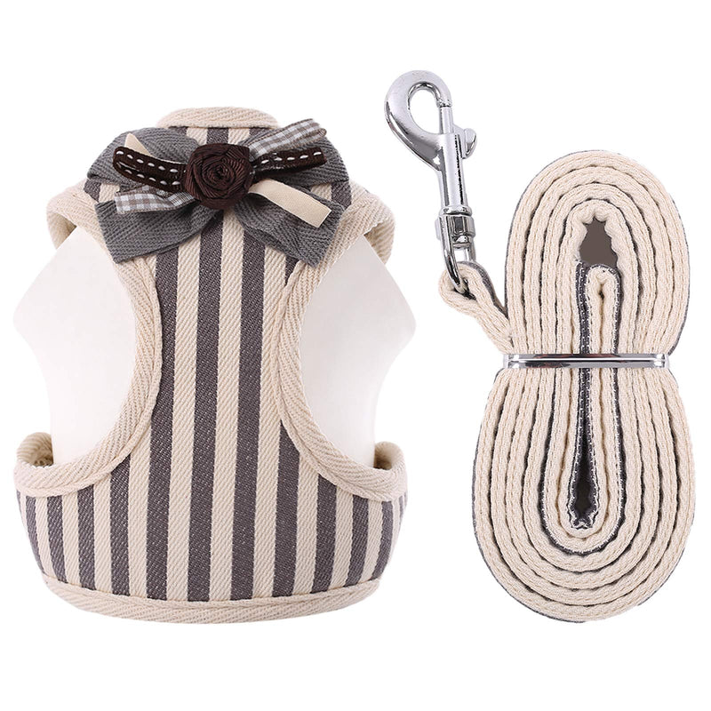 Kuoser No Pull Dog Harness and Leash Set, Breathable & Soft Mesh Padded Chest Harness with Cute Bow Tie for Small Medium Puppy, Adjustable Striped Pet Vest for Outdoor Walking Training S(Chest:28-40cm/11-15.7in) grey striped - PawsPlanet Australia