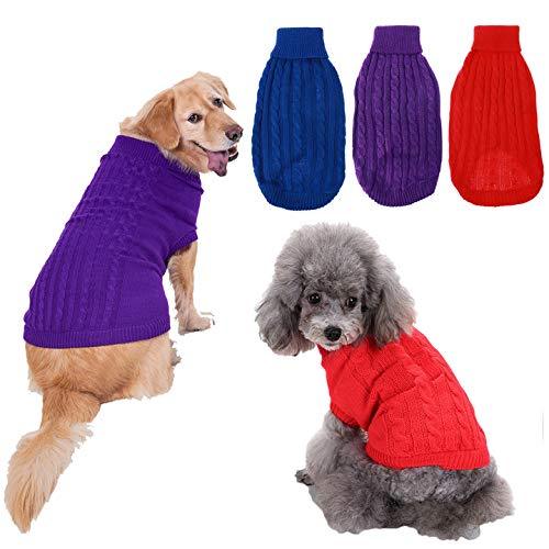 Yesoa 3Pack Dog Sweaters Knitted Turtleneck Pet Puppy Sweater Sweatshirt Pullover Knit Sweater Warm Winter Coat for Small Dogs Cats - PawsPlanet Australia