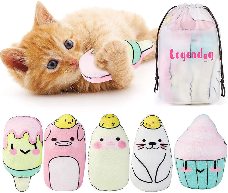 Legendog Catnip Toys for Cats Chew Toy - 5PCS Pillows Cat Toys for Indoor and Interactive Cat Soft Toy Catnip for Kitten|Cat Teething Toys with Adorable Animal Face - PawsPlanet Australia