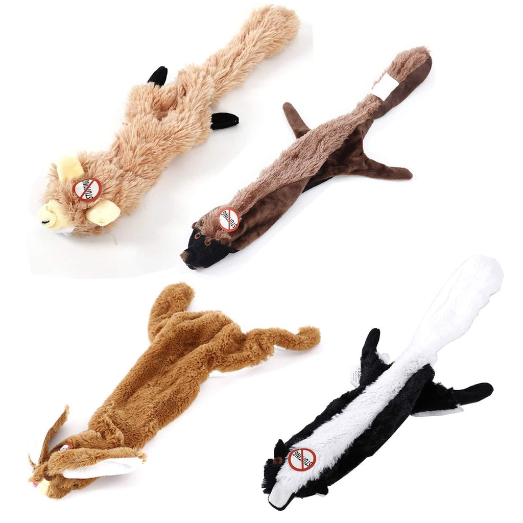 Yitaocity 4Pcs Squeaky Dog Chew Toys No Stuffing Durable Plush Dog Toys for Small Medium Large Dogs Teething Doggie Toys(Skunk, Rabbit, Fox, Piggy) - PawsPlanet Australia