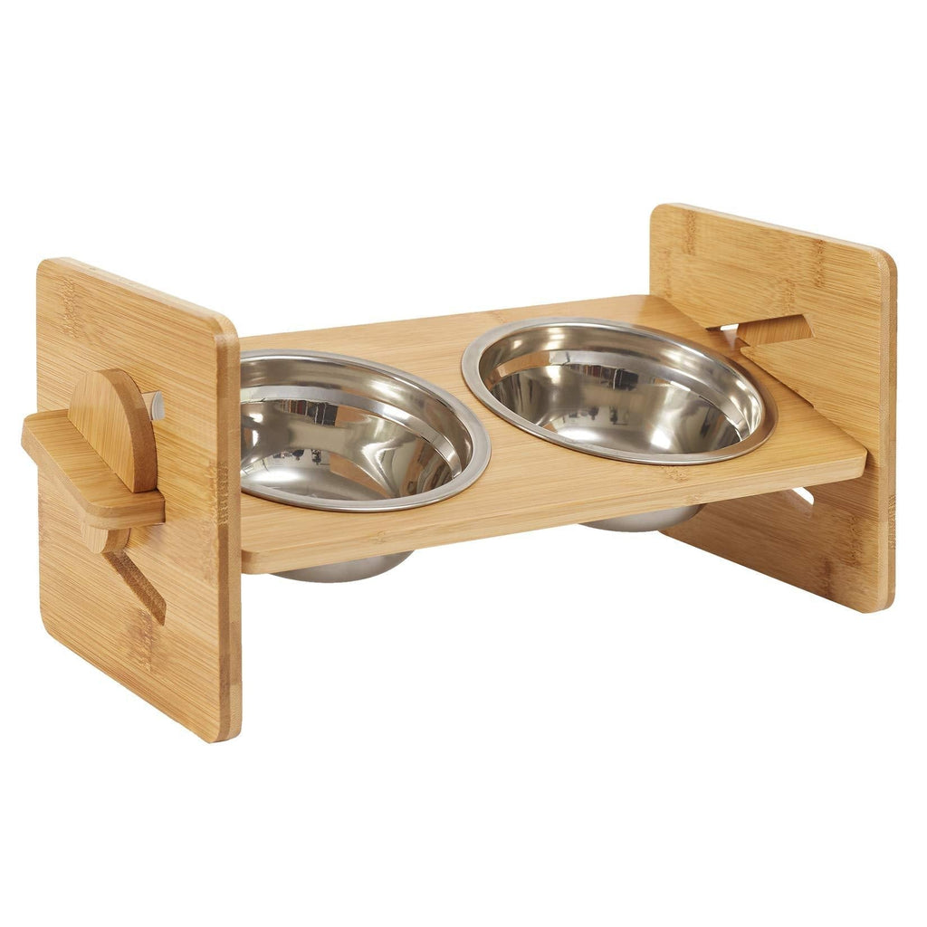 Bingopaw Raised Pet Bowls Cat and Small Dog Bowl Station Bamboo Stand and Stainless Bowls, Height Adjustable Spine Protection Feeder - PawsPlanet Australia