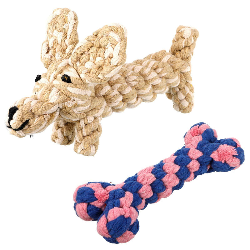 FANTESI 2 Pcs Dog Rope Toys Puppy Chewing Toys, Natural Cotton Rope Toys Teeth Training Cleaning Toys Interactive Toy Gift for Small and Medium Dogs - PawsPlanet Australia