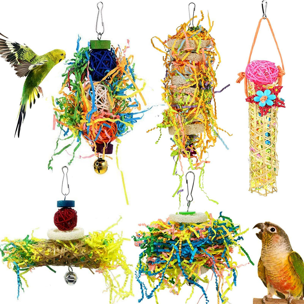 Heyu-Lotus 5 Pack Bird Shredding Toys Bird Parrots Chewing Hanging Toys Parrot Cage Shredder Toys Bird Cage Accessories for Small Parakeets, Cockatiels, Budgies, Conures, Love Birds, Finches - PawsPlanet Australia