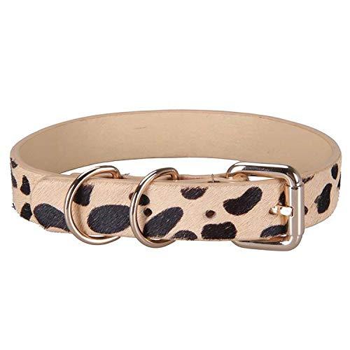 Luxury cream leather dog collar with black animal print (Medium 46cm) Medium 46cm - PawsPlanet Australia