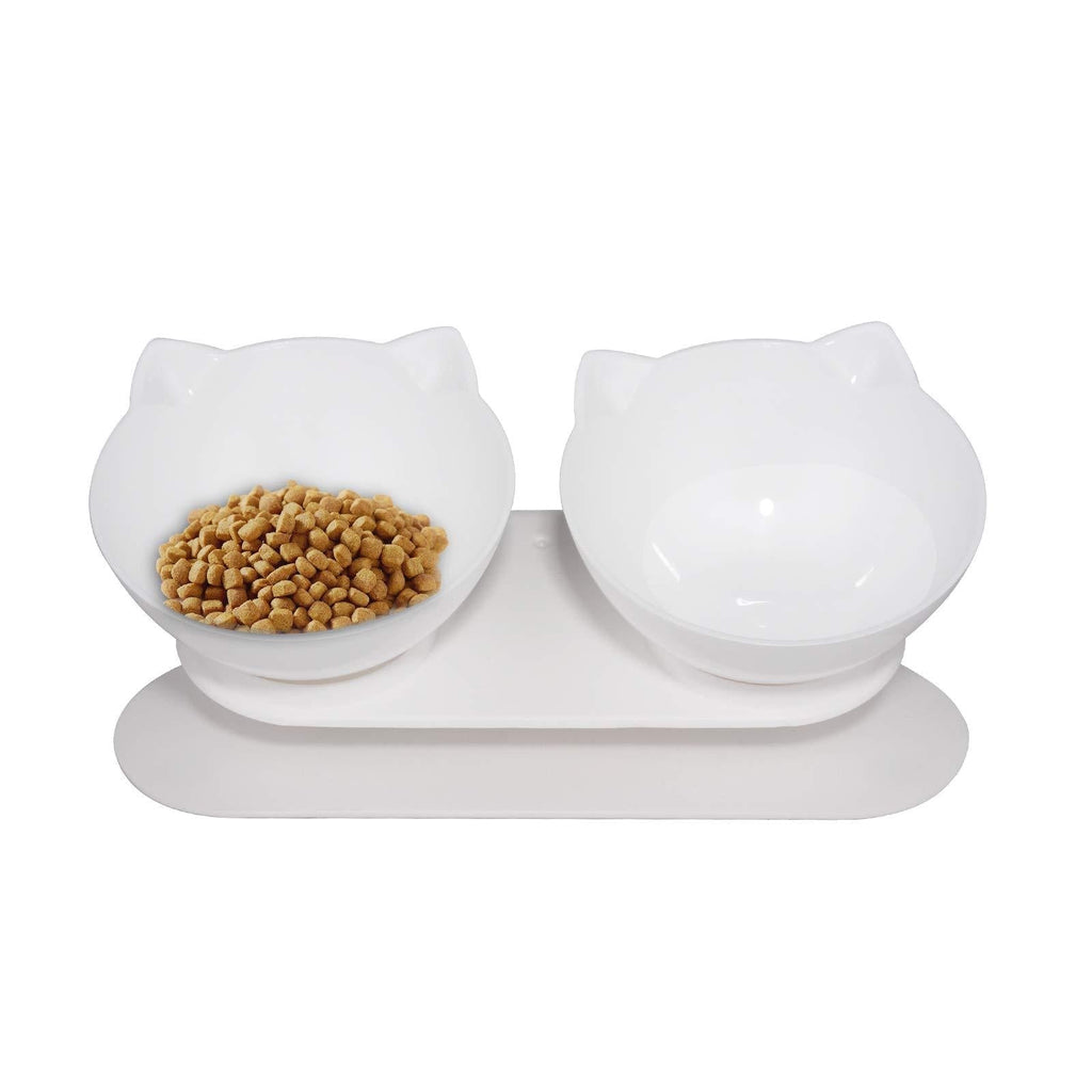 Cat Bowls, Double Cat Bowl Dog Feeder with 15° Tilted Raised Stand, Cat Feeding Bowl, Anti-skid Anti-spill , Anti Vomiting, Protect Vertebra Pet Food Water Bowl for Cats and Small Dogs Puppy Dish White - PawsPlanet Australia