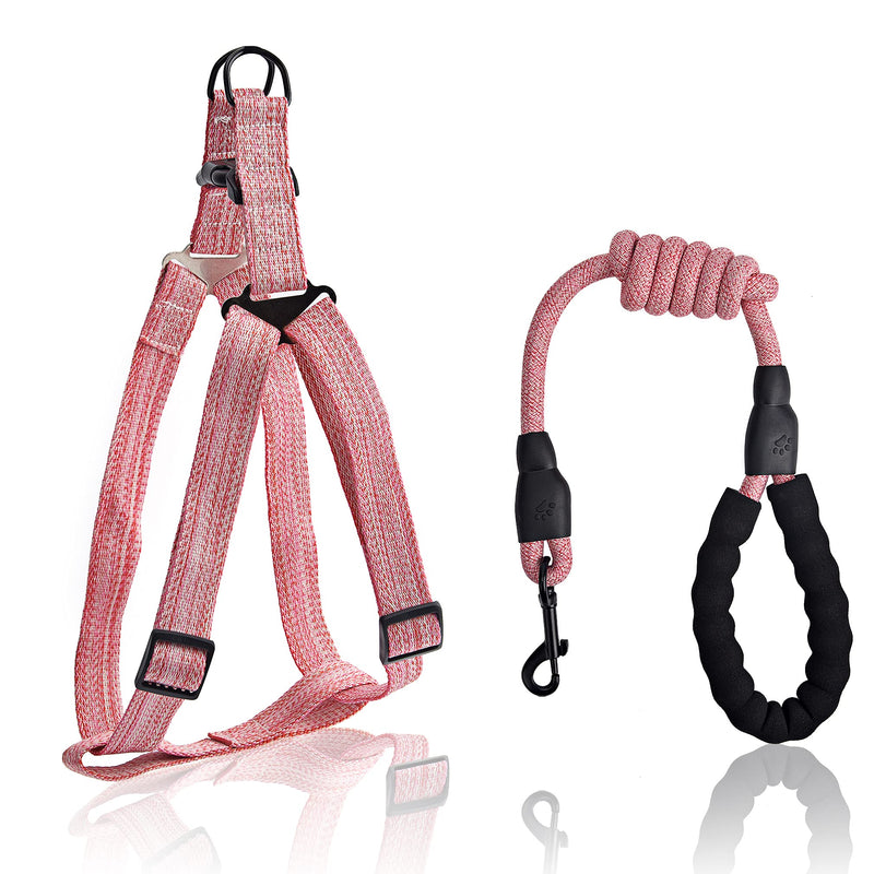 Jiu du Step In Dog Harness and Lead Set, Adjustable No Pull Puppy Harnesses with Strong Handle, Easy Walking Escape-Proof Pet Training Vest Straps for Small Medium Large Dogs, Pink L - PawsPlanet Australia