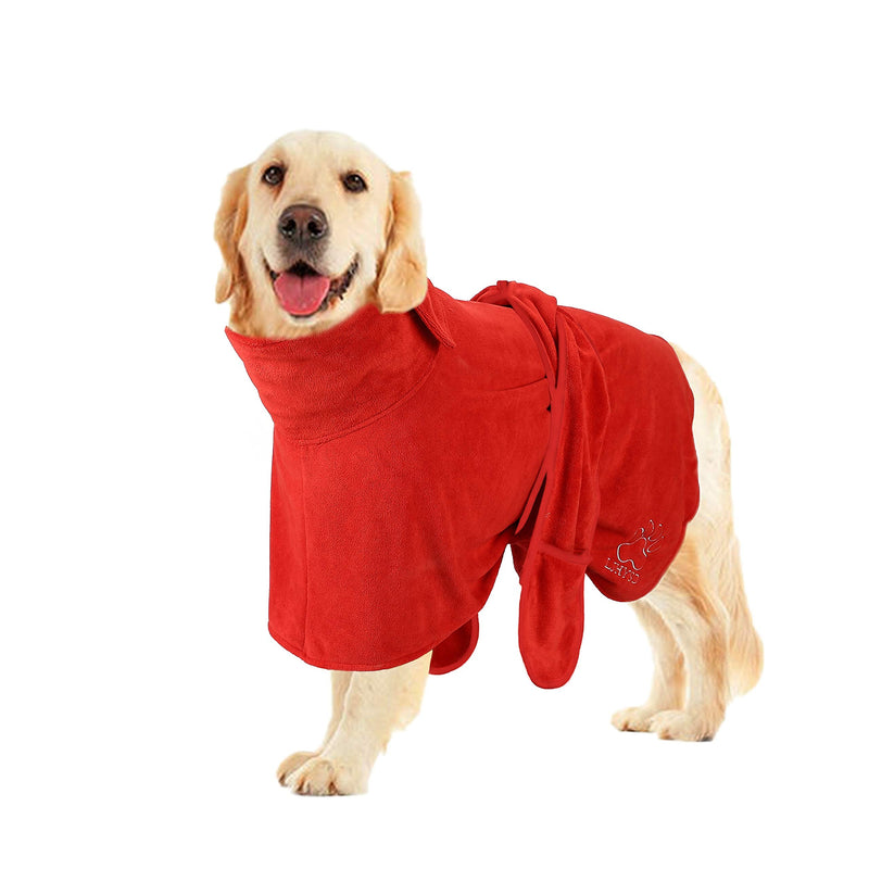 Dog Drying Coat, Dog Bathrobe Towel, Dog Towel Robe, Dog Towel Coat, Fast Drying Super Absorbent Dog Bath Towel with Adjustable Strap - 43.5cm Back Length, Red S - PawsPlanet Australia