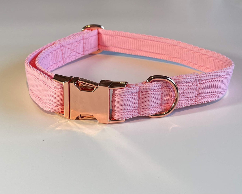 KLASSY K9 DOG COLLAR BABY PINK WEBBING WITH ROSE GOLD MEDIUM 3/4" WIDE - PawsPlanet Australia