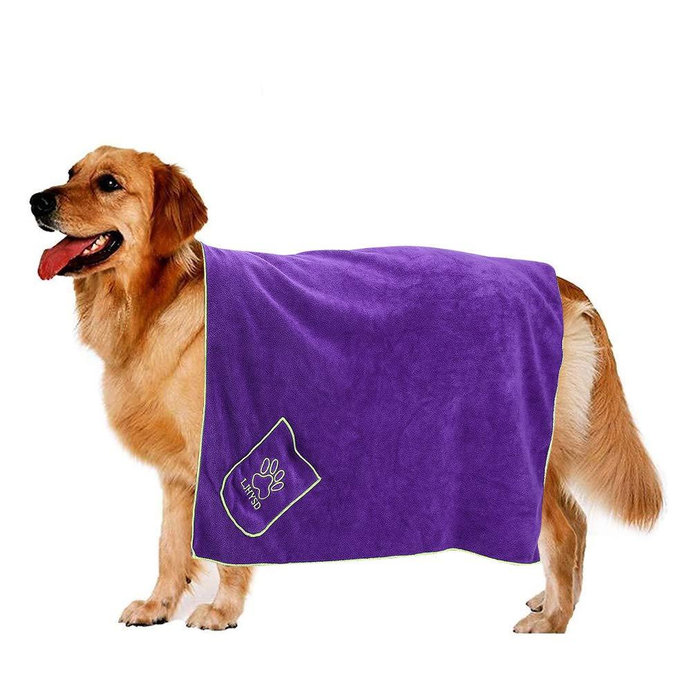 YANGWX Dog Drying Towel Upgrade 2.0, Super Absorbent Doggy Bath Towel, Drying Towels for Dog, Microfibre Pet Bath Towel for Small and Medium Dogs-Purple-140 x 70cm Purple - PawsPlanet Australia
