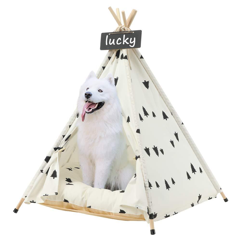 Vanansa Extra Large Pet Teepee 60 * 60 * 70cm with Washable Super Soft Cushion for Sound Sleep for Dogs and Cats, Foldable Dog House for indoor and Outdoor, White 60*60*70CM - PawsPlanet Australia