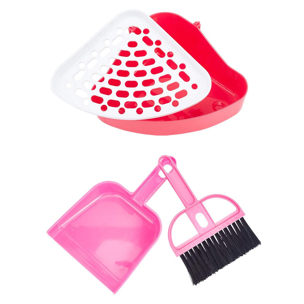 AHANDMAKER Toilet for Rabbit, Bunny Litter Box Sets with Triangle Potty Trainer Corner Litter Box and Mini Broom Brush and Dustpan for Guinea Pig Ferret Chinchillas Rabbits, Pink - PawsPlanet Australia