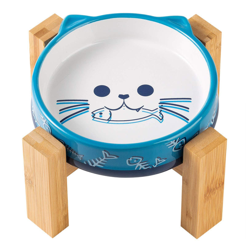 Ceramic Cat Bowl with Wood Stand No Spill Pet Food Water Feeder Cats Small Dogs - PawsPlanet Australia