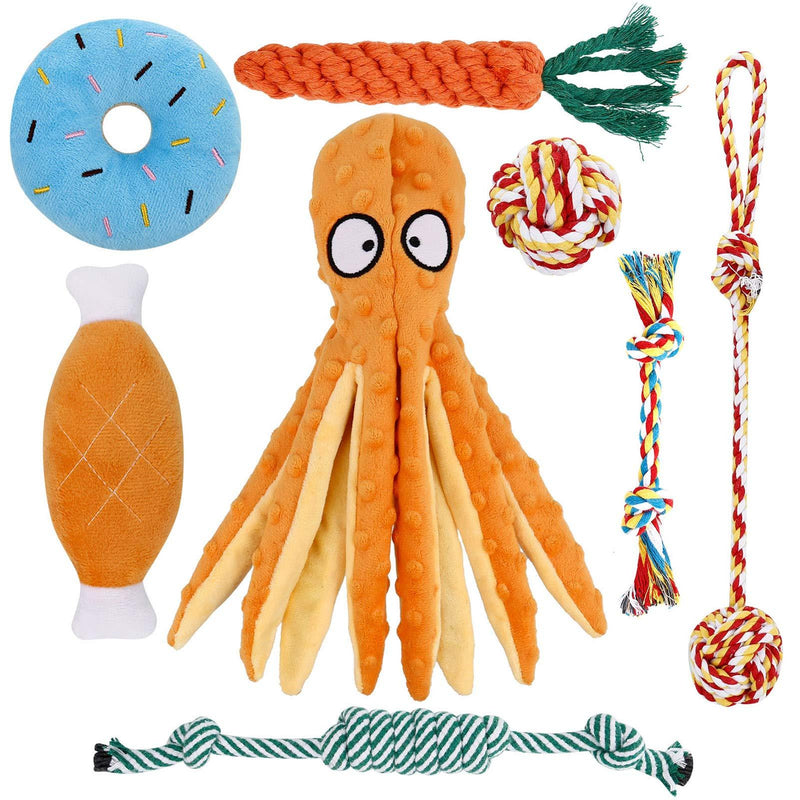 Heyu-Lotus 8 Pack Puppy Chew Toys Small Dog Teething Training Toys No Stuffing Squeaky Octopus Toys Cotton Rope Puppy Toys Soft Plush Dog Toy for Small Dogs - PawsPlanet Australia