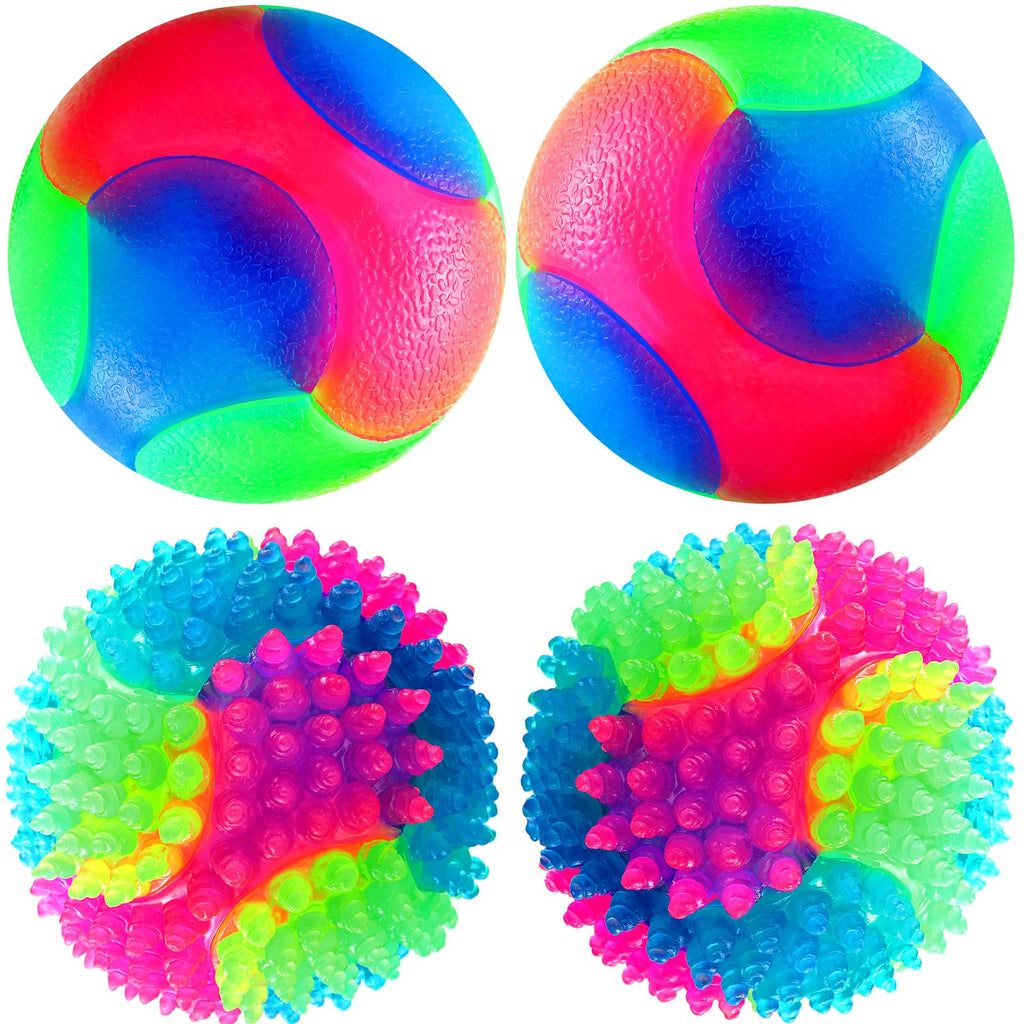 4 Pieces Light Up Dog Balls Glowing Elastic Balls LED Flashing Spike Pet Balls Molar Ball Pet Light Color Balls Interactive Pet Toys for Cats Dogs Chewing Playing (2.2 Inch, 2 Styles) - PawsPlanet Australia