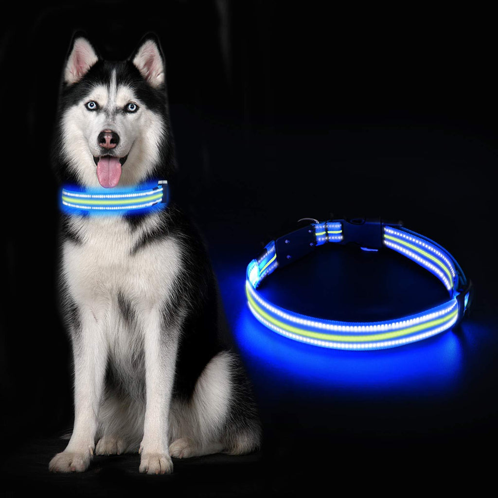 TDTOK Led Dog Collar Rechargeable - 100% Waterproof 3 Lighting Modes Safety Pet Collar, Makes Your Dog Visible, Safe & Seen for Small, Medium, Large Dogs BLUE - PawsPlanet Australia