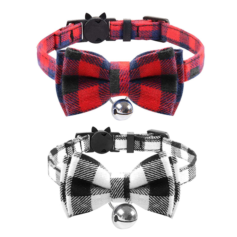 Zngou 2PCS Plaid Cat Collars Quick Release Kitten Collar Bow Tie Safety Cat Bowtie Collars Christmas Cat Bow Collar With Bell Soft Tartan Collar Adjustable Pet Collars For Kitten Puppy Black Red Black+Red - PawsPlanet Australia