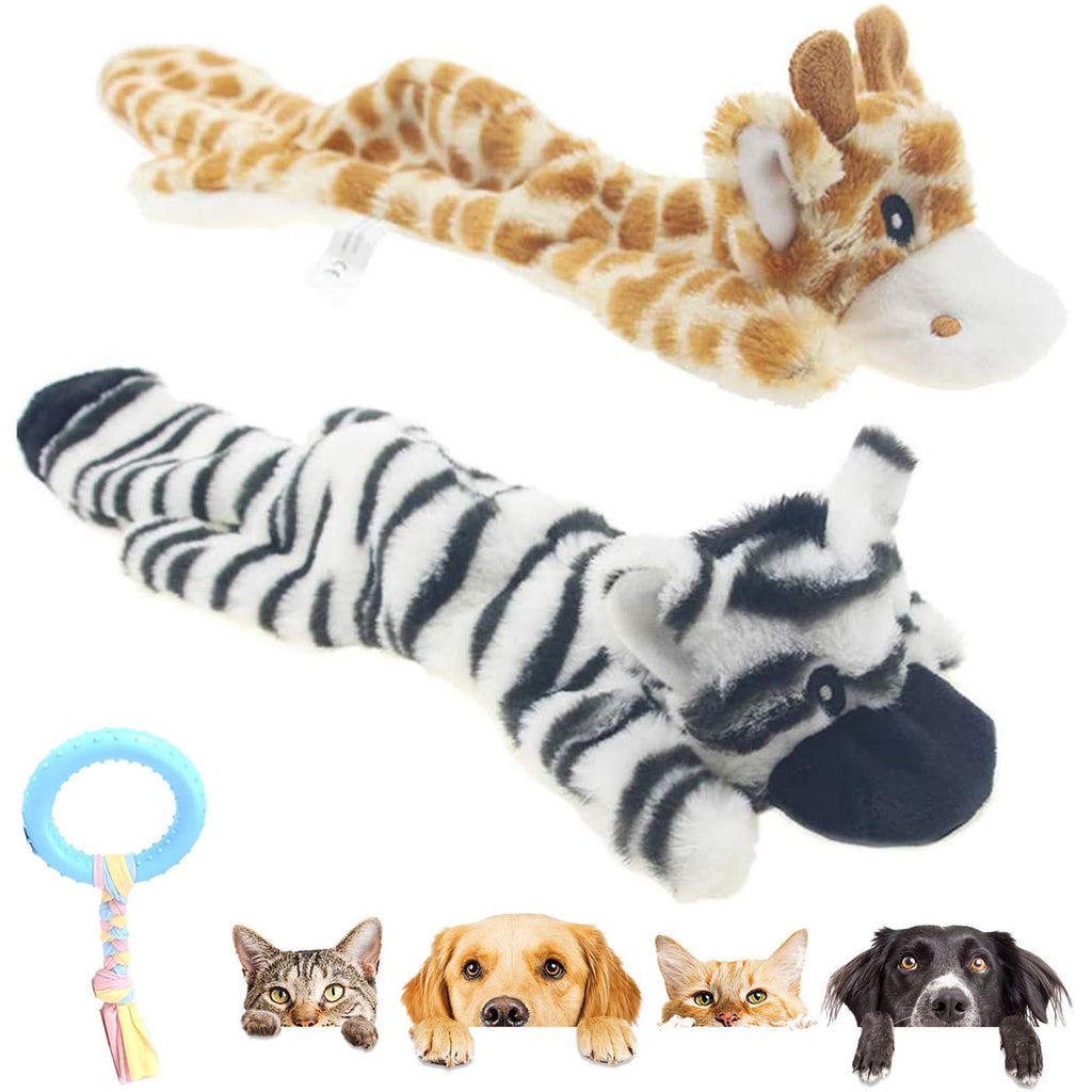 MOSNOW Dog Squeaky Plush Toys, with a circle molar toy, Squeaky Toys for Dog, Chew and Interactive Toys, Stuffingless and Durable, for Small to Large Dogs, 2 pcs (Giraffe & Zebra) - PawsPlanet Australia