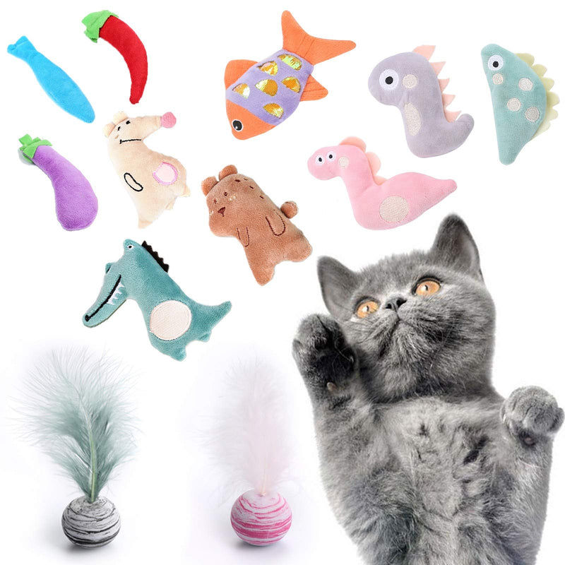 AprFairy Catnip Toys for Indoor Cats, 12-pcs Pet Kitten Stuffed Toy Set-Soft Cute Interactive Cat Toys with Crinkle & Natural Catnip & Feather, Cat Chew Toys for Kitten Playing/Chewing/Teeth Cleaning - PawsPlanet Australia