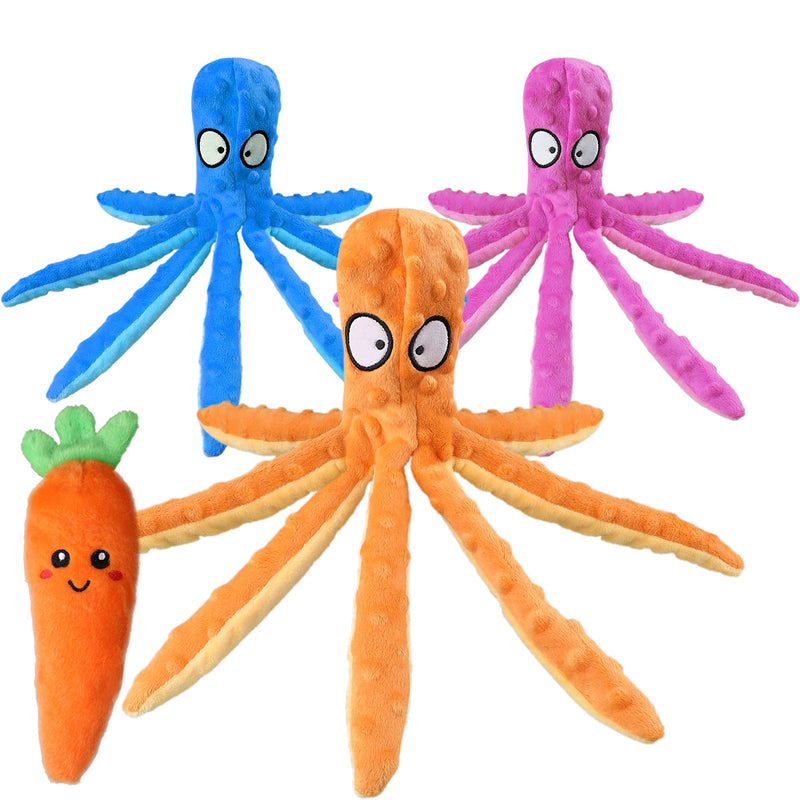 Dcola Dog Toys 3 Pieces Octopus Dog Toy Squeaky Corduroy Puppy Toys Interactive Dog Toys No Stuffing Dog Chew Toys Puppy Teething Toy Dog Indestructible Gifts for Dogs Pet Carrot - PawsPlanet Australia