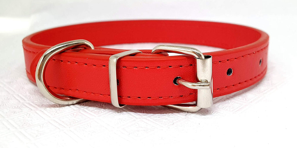 Durable Light Weight Soft Leather Collar For Medium Dogs Cats Pets, Length - 40 cm (15.7') (Red) Red - PawsPlanet Australia