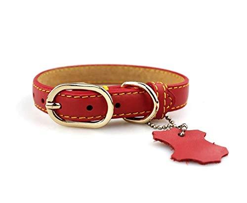 Adjustable Real Leather Collar for Dogs and Cats, size M - 35 cm (Red) Red - PawsPlanet Australia