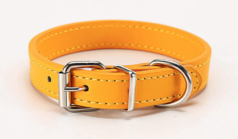 Durable Light Weight Soft Leather Collar For Small Dogs Cats Pets, Length -30 cm (11.8") (Yellow) Yellow - PawsPlanet Australia