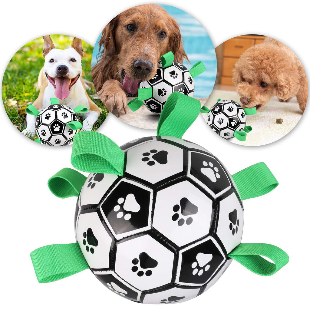 Savlot Dog Soccer Ball Toy with Grab Tabs Indoor Outdoor Interactive Dog Chew Toy Tug of War Dog Toy for Small Medium Large Dogs, 15cm (Soccer Ball) - PawsPlanet Australia