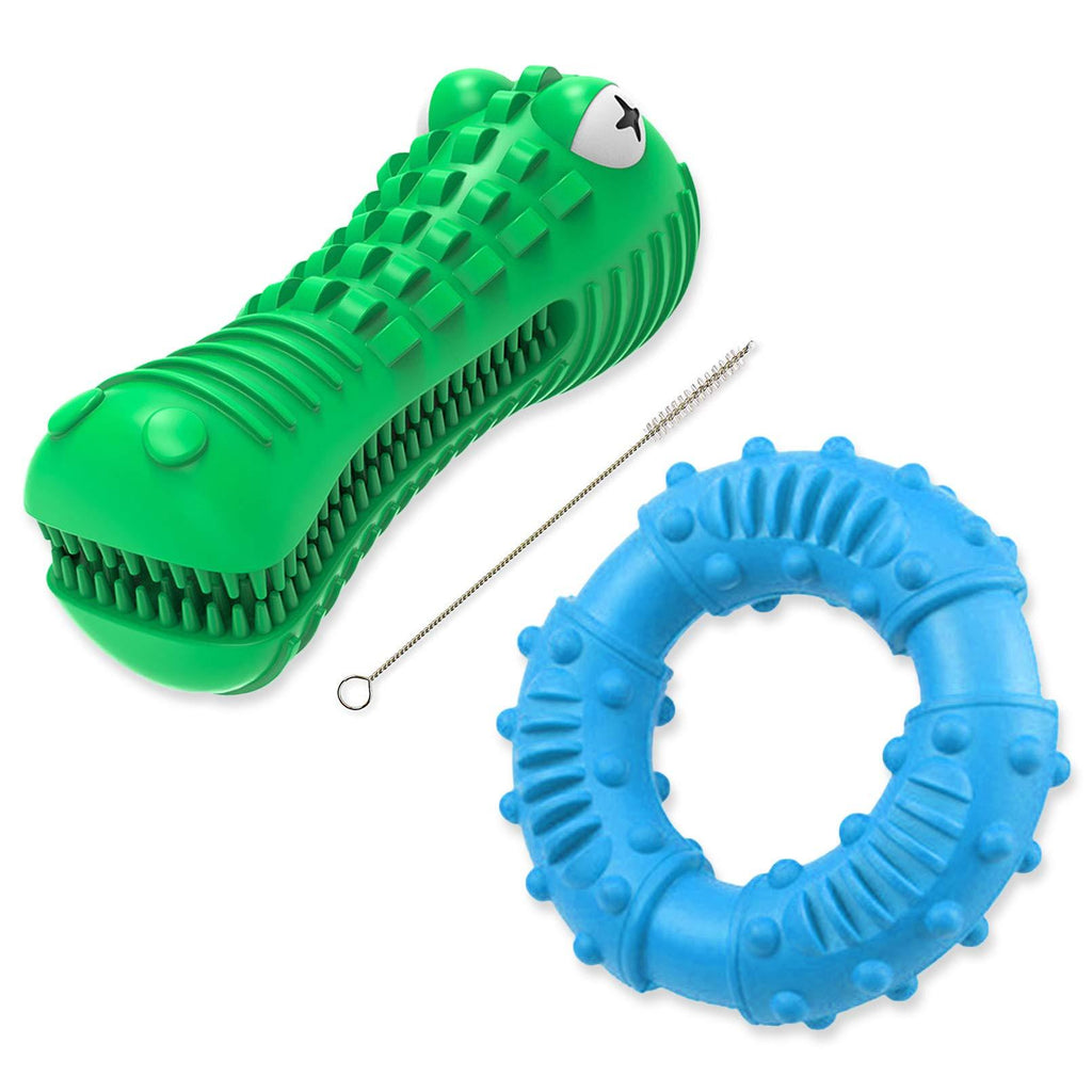 Savlot Dog Chew Toys for Aggressive Chewers Squeaky Interactive Durable Natural Rubber Training Dog Toys for Medium Large Dogs Teeth Cleaning, 2 Pack (Crocodile + Round Ring, Green + Red) Crocodile + Round Ring Green + Blue - PawsPlanet Australia