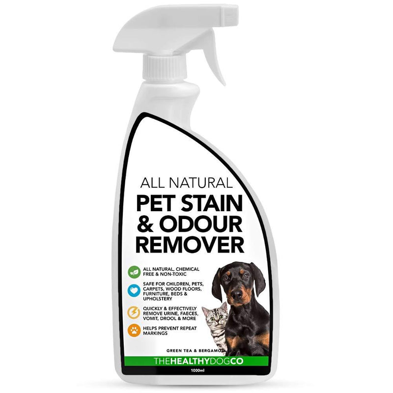 The Healthy Dog Co All Natural Pet Stain and Odour Remover for Dogs & Cats | Enzyme Pet Carpet Cleaner Spray & Deodoriser | Kills Germs, Removes Vomit, Urine, Faeces, Drool, Smells | 1 Litre - PawsPlanet Australia