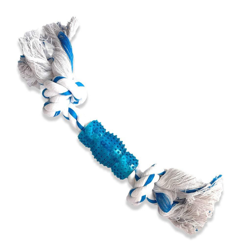 Dog Chew Toy with Twisted Rope - White and Blue Tug of War Strong Knotted Rope - Perfect for Chewing and Teething - MAINTAINS ORAL HYGIENE – WITH BUILT IN BLUE GUM MASSAGER - PawsPlanet Australia