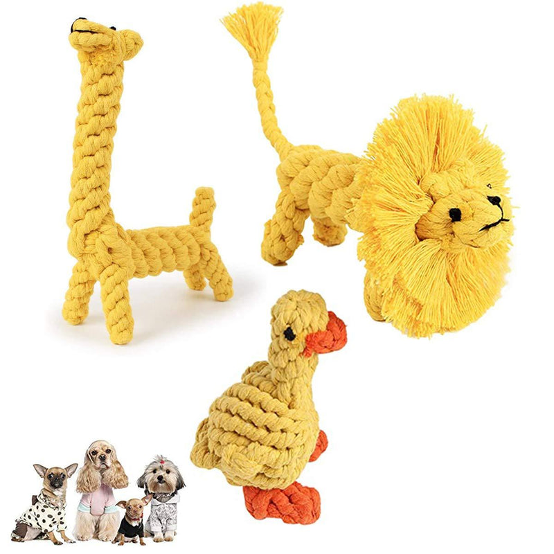 3 Pack Dog Rope Toys, Pet Puppy Chew Toys for Teething Boredom Dogs Rope Ball Knot Training Teeth Dogs Treats Toys Dog Gifts(Duck, Lion,Deer) - PawsPlanet Australia