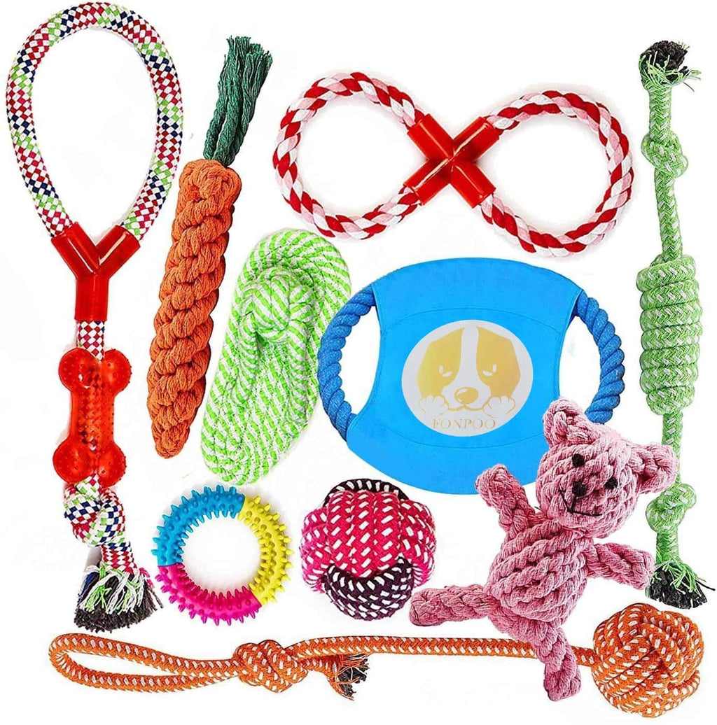 RKFIZZ Dog Rope Toys Set, Pet Chew Rope Toys Puppy Braided Cotton Toys Avoiding Dogs Boredom Anxiety Dog Chew Toys for Medium Dogs Puppy Toys Dog Birthday Gift Sets(10pcs) - PawsPlanet Australia