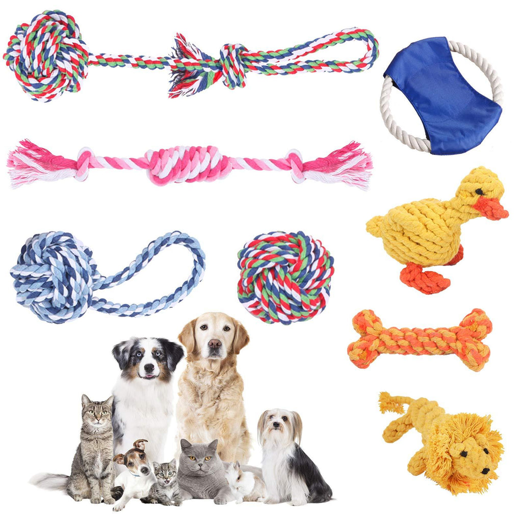 OWill 8Pcs Dog Toys,Chew Rope Toy Teething Training Ball,Knots Cotton Toys for small dogs. - PawsPlanet Australia