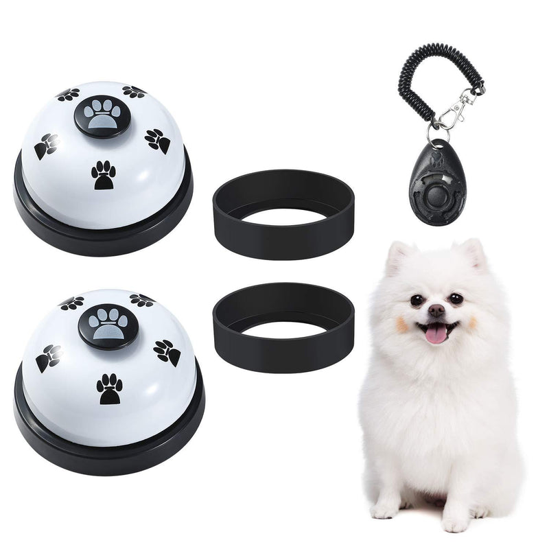 JULUCLKJ 2 Pack Pet Training Bells, Pet Doorbells Interaction Bell with Non-Skid Rubber Base and Dog Training Clicker for Potty Toilet Training and Eating Communication With Training Clicker White - PawsPlanet Australia