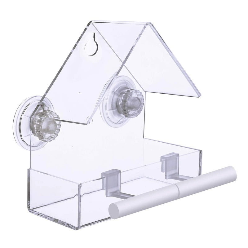 Extra Strong Suction Sups Window Bird Feeder. with Drainage Holes. Windowsill Birdfeeders for Small Birds only. LIANGPIN Acrylic Clear House Shape Design - PawsPlanet Australia