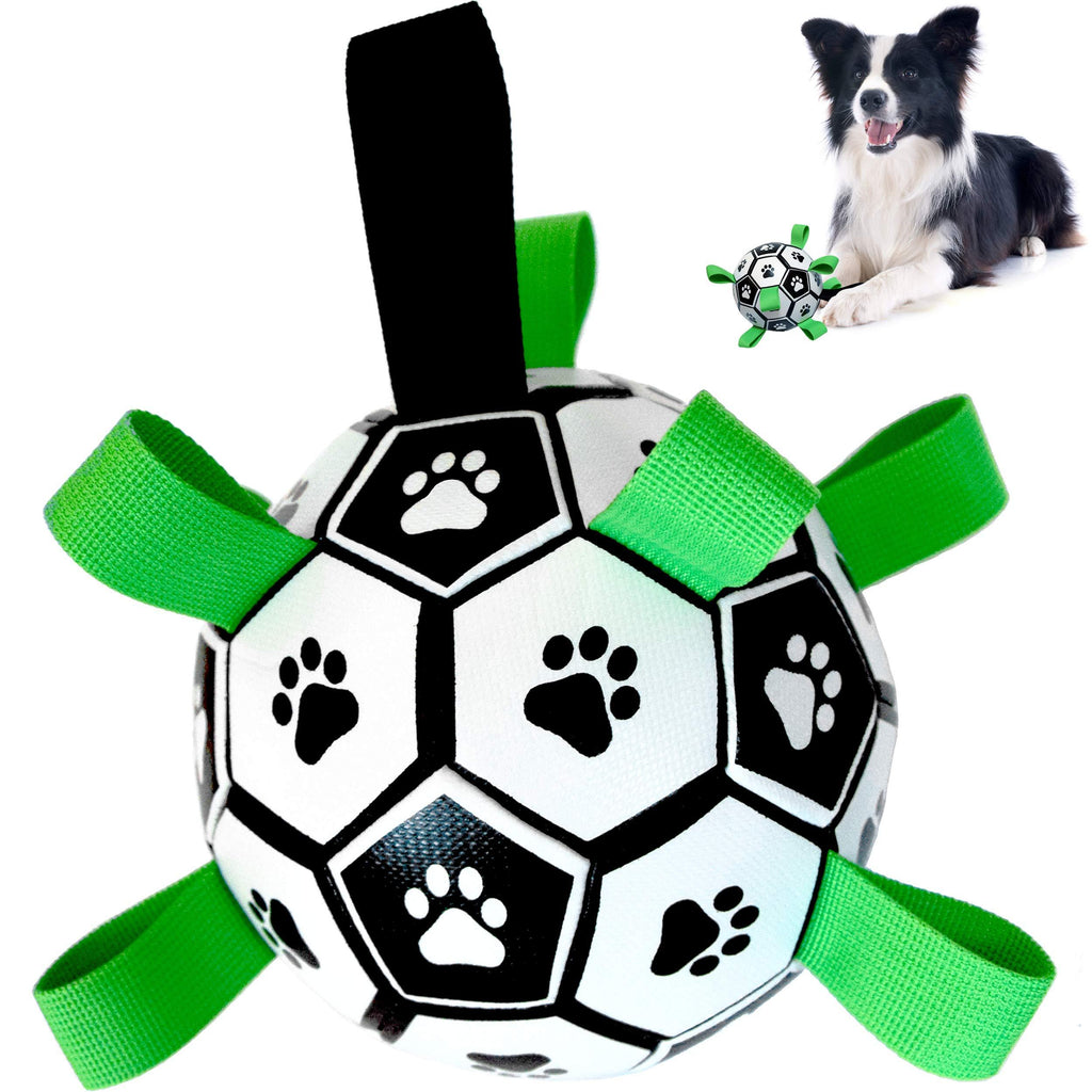 Dog Toys - Dog Football with Straps for Interactive Fetch & Tug Games. Durable Dog Ball Toy for Water, Garden & Outdoors Green - PawsPlanet Australia